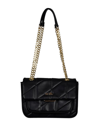 MORU Kuro Black Quilted Shoulder Bag for Women | Vegan Leather Chain Strap Handbag with Magnetic Closure | Elegant Evening & Everyday Purse