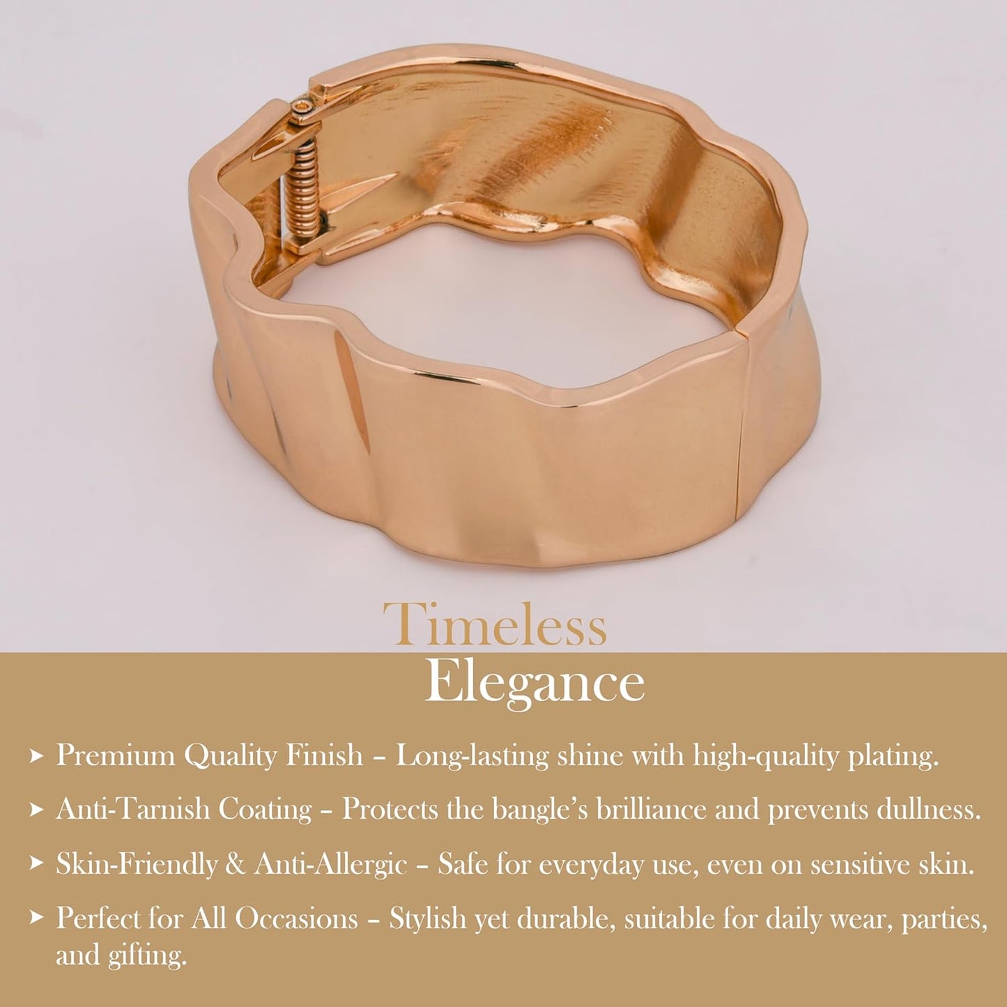 MORU Wavecrest Sculpted Kada Bangle for Women | Wide Openable Bracelet | Fashion Jewellery for Parties, Weddings & Gifting