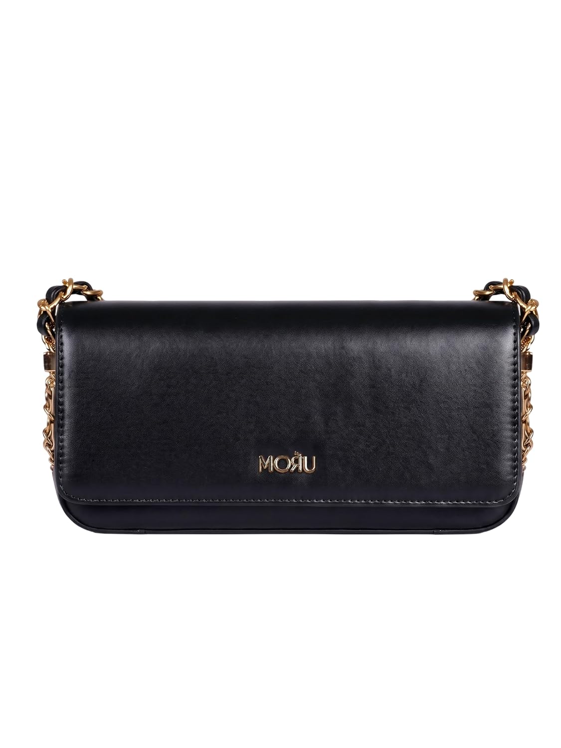 MORU Sienna Chain Shoulder Bag for Women | Premium PU Leather Chain Shoulder Bag | Gold Evening Party Handbag | Magnetic Flap Closure | Ladies Crossbody Purse for Wedding, Party & Daily Use