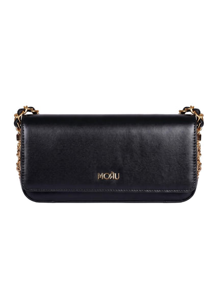 MORU Sienna Chain Shoulder Bag for Women | Premium PU Leather Chain Shoulder Bag | Gold Evening Party Handbag | Magnetic Flap Closure | Ladies Crossbody Purse for Wedding, Party & Daily Use