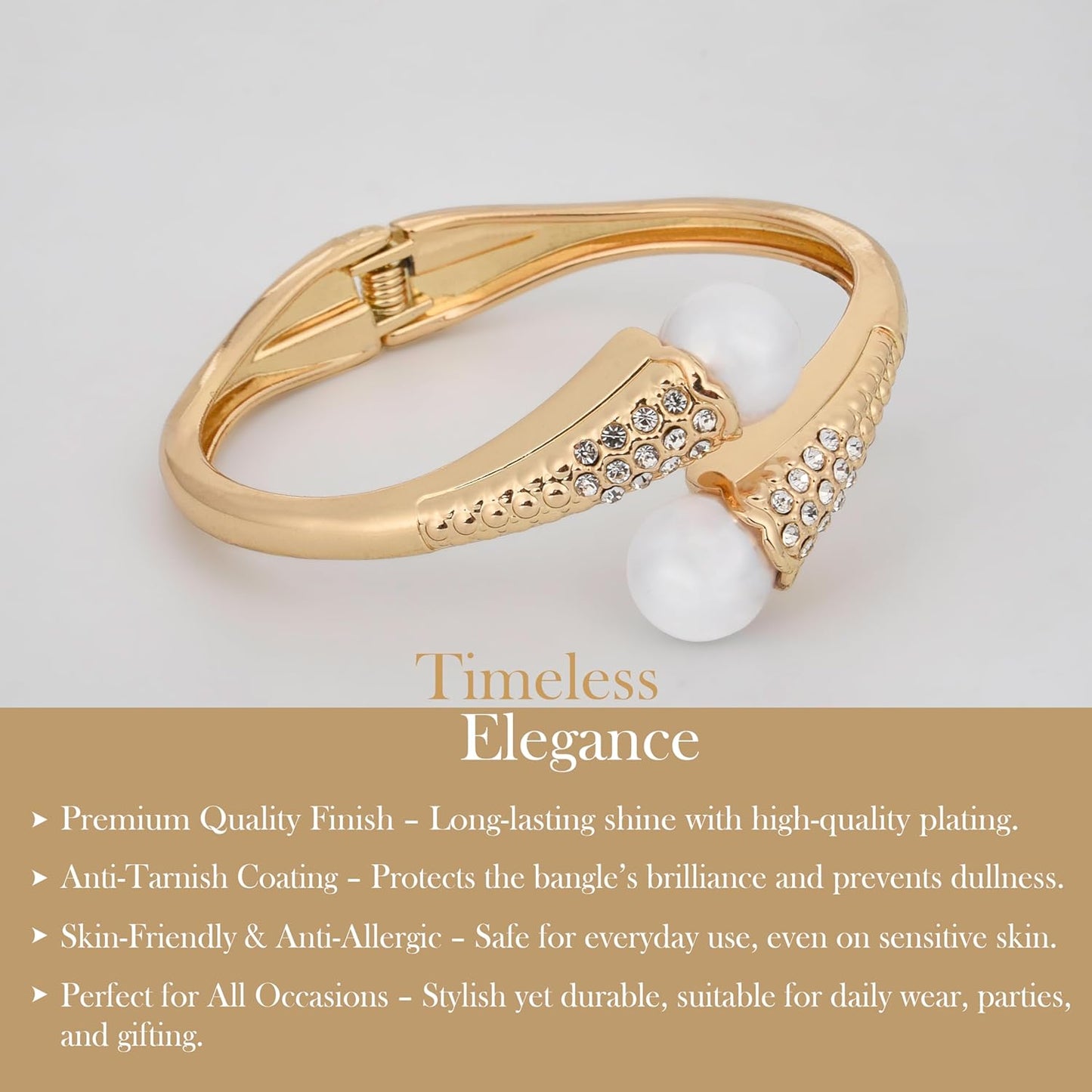 MORU Hikari Pearl Kada Bangle for Women | Elegant Openable Bracelet with Pearls & Crystal Detailing | Fashion Jewellery for Weddings, Parties & Gifting