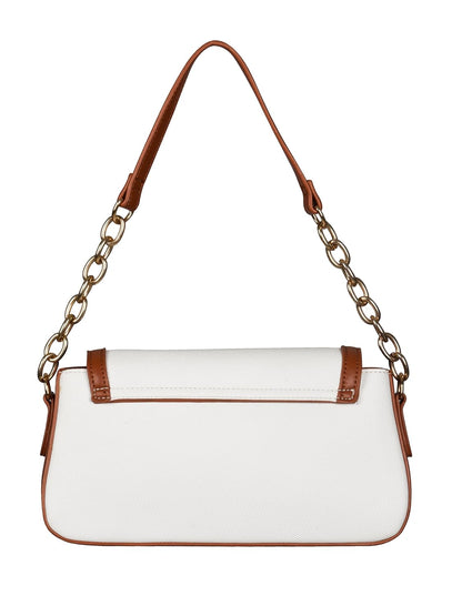 MORU Women’s Café Classic Shoulder Bag | Ivory & Tan Sling with Gold Chain | Vegan Leather, Lightweight & Water Resistant | Elegant Underarm Crossbody Purse for Casual