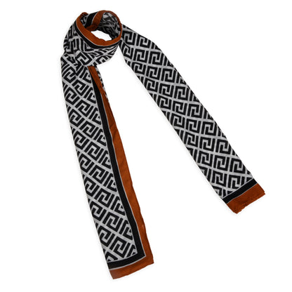 MORU Kyoto Luxe Women’s Ember Chevron Geometric Scarf | Lightweight Wrap Stole in Brown & Orange Pattern | Designer-Inspired Fashion Accessory