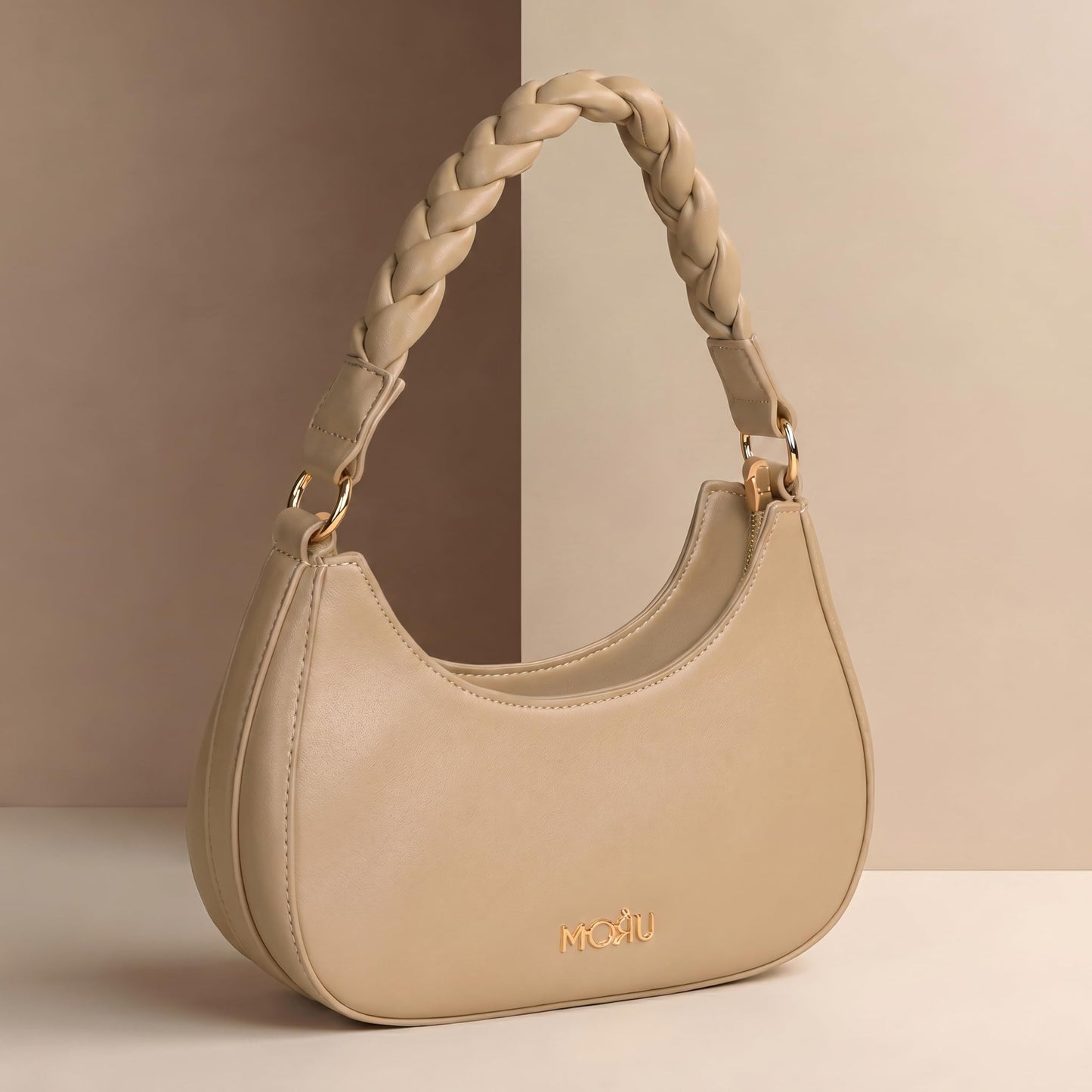 MORU Elara Braided Crescent Shoulder Bag for Women | Stylish Half Moon Hobo Purse | Premium Vegan Leather Handbag with Zipper Closure