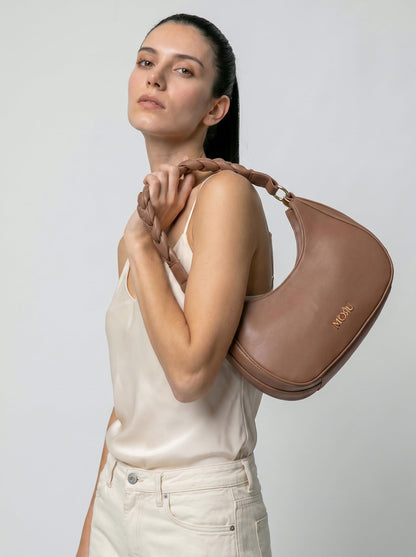 MORU Elara Braided Crescent Shoulder Bag for Women | Stylish Half Moon Hobo Purse | Premium Vegan Leather Handbag with Zipper Closure