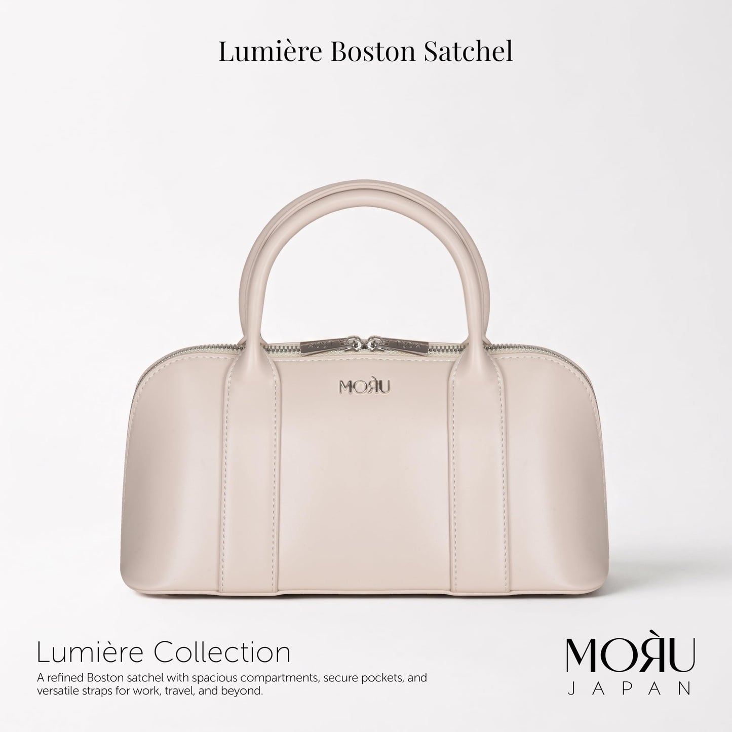 MORU Lumière Boston Satchel for Women | Premium Smooth PU Leather Handbag | Structured Top Handle Bag | Detachable Adjustable Shoulder Strap | Zip Closure