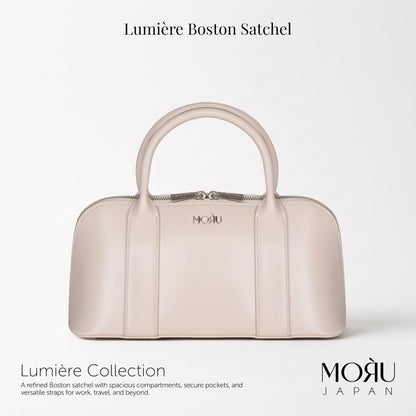 MORU Lumière Boston Satchel for Women | Premium Smooth PU Leather Handbag | Structured Top Handle Bag | Detachable Adjustable Shoulder Strap | Zip Closure