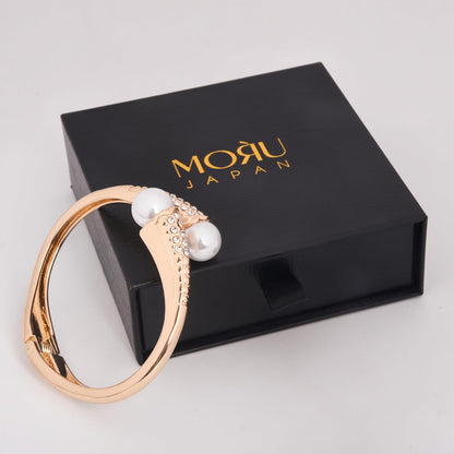 MORU Hikari Pearl Kada Bangle for Women | Elegant Openable Bracelet with Pearls & Crystal Detailing | Fashion Jewellery for Weddings, Parties & Gifting