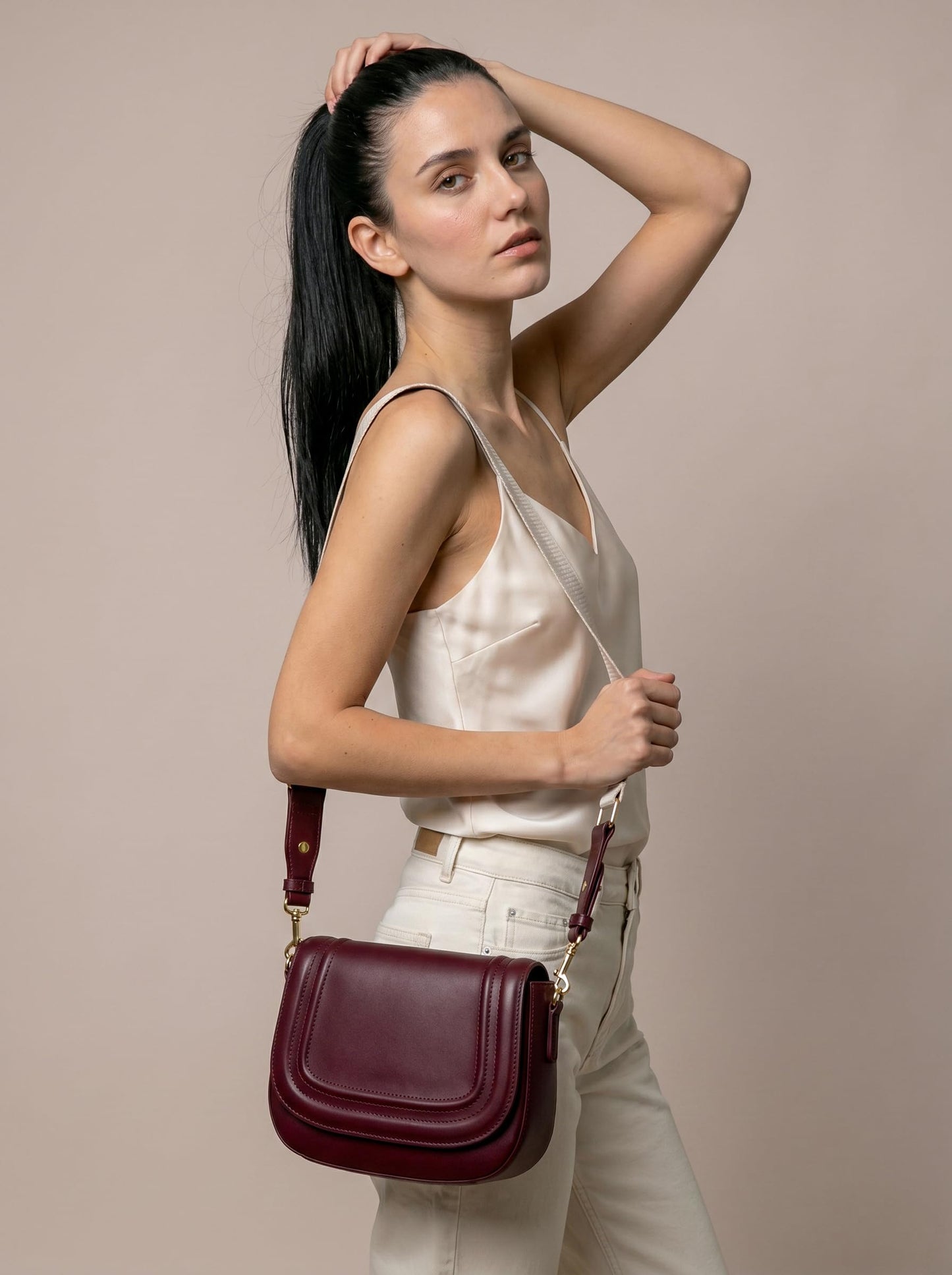 MORU Celeste Curved Flap Crossbody Sling Bag for Women | Premium Structured Saddle Crossbody Bag with Adjustable Strap | Stylish Everyday Shoulder Purse with Secure Inner Pocket