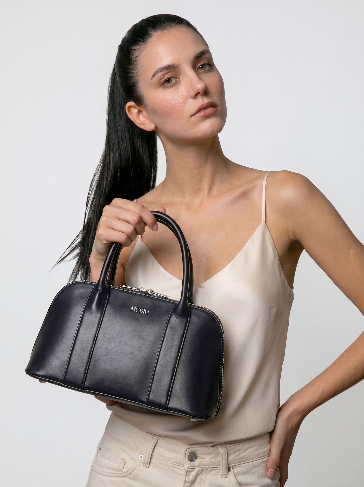 MORU Lumière Boston Satchel for Women | Premium Smooth PU Leather Handbag | Structured Top Handle Bag | Detachable Adjustable Shoulder Strap | Zip Closure