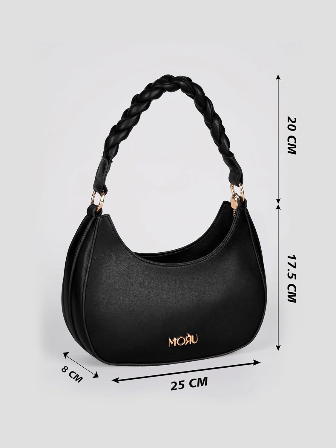 MORU Elara Braided Crescent Shoulder Bag for Women | Stylish Half Moon Hobo Purse | Premium Vegan Leather Handbag with Zipper Closure | Black