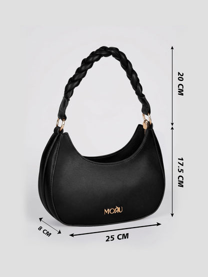 MORU Elara Braided Crescent Shoulder Bag for Women | Stylish Half Moon Hobo Purse | Premium Vegan Leather Handbag with Zipper Closure