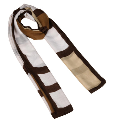 MORU Kyoto Grid Scarf for Women | Lightweight Geometric Printed Stole & Shawl for Women | Soft Long Fashion Wrap Scarf for Casual, Office, Travel & Winter Styling | Brown Beige White Minimalist Design