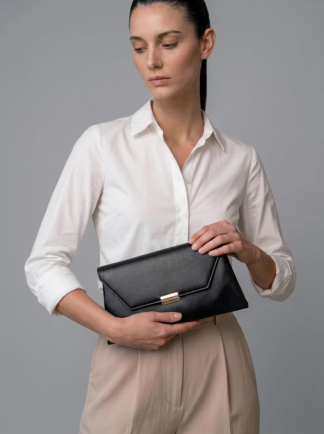 MORU Clutch for Women | Black Envelope Clutch Purse with Detachable Chain Strap | Premium PU Leather Evening Party Sling Bag | Magnetic Closure | Wedding, Formal & Occasion Handbag