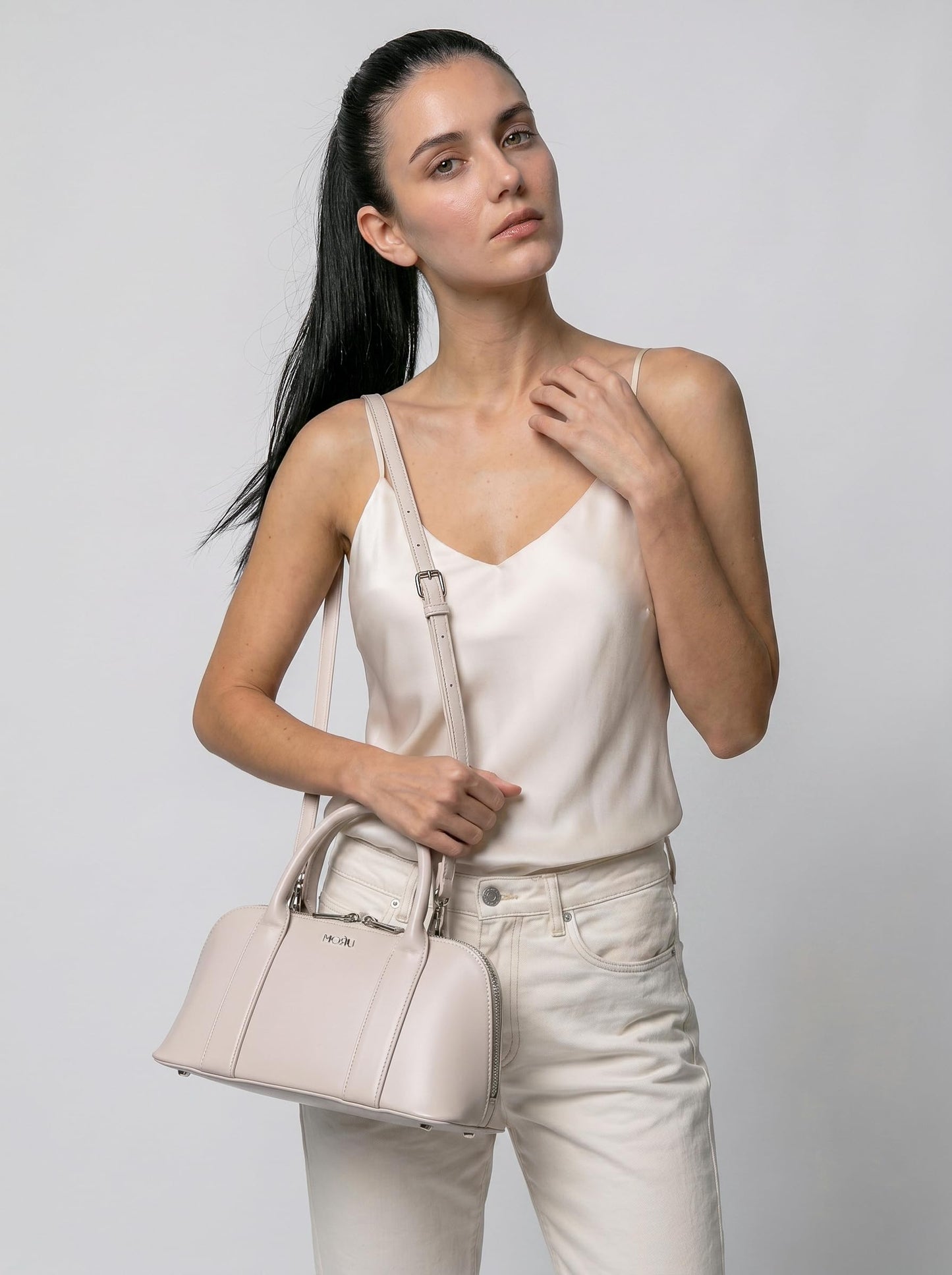 MORU Lumière Boston Satchel for Women | Premium Smooth PU Leather Handbag | Structured Top Handle Bag | Detachable Adjustable Shoulder Strap | Zip Closure