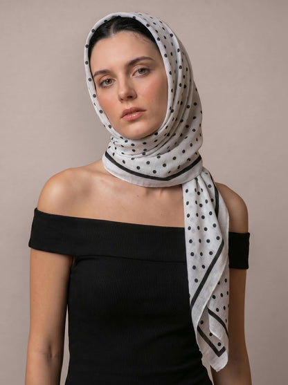 MORU Kyoto Chic Women’s Polka Dot Scarf | Soft Lightweight Black & White Monochrome Printed Stole | Elegant Minimal Fashion Wrap for All Seasons
