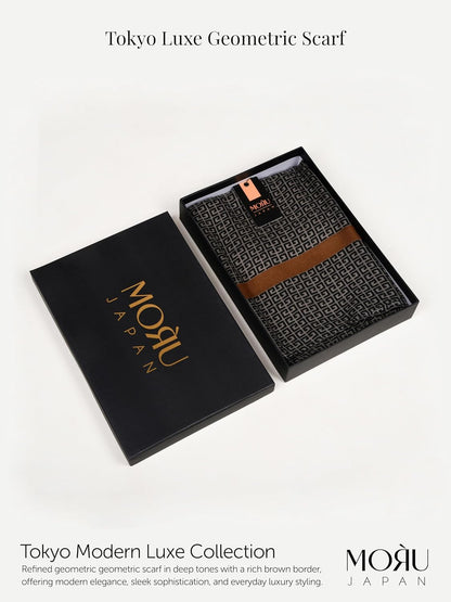 MORU Tokyo Modern Luxe Women's Geometric Printed Stole for Women | Premium Soft Designer Fashion Scarf Wrap | Elegant Modern Geometric Shawl | Black Brown