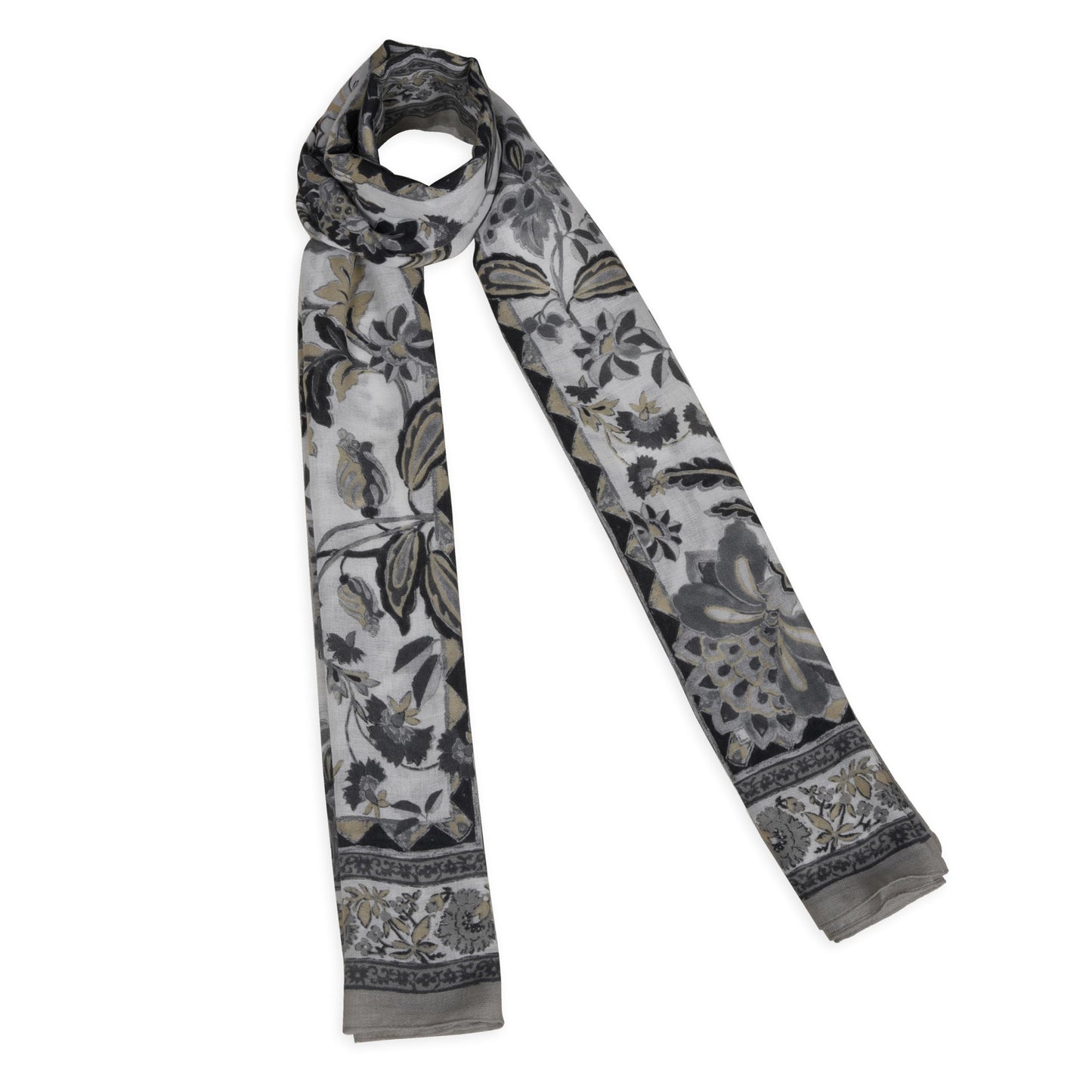 MORU Kyoto Luxe Women’s Floral Luxe Scarf | Soft Lightweight Ivory & Grey Floral Printed Stole | Elegant Premium Fashion Wrap for All Seasons