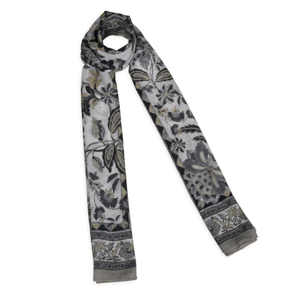 MORU Kyoto Luxe Women’s Floral Luxe Scarf | Soft Lightweight Ivory & Grey Floral Printed Stole | Elegant Premium Fashion Wrap for All Seasons