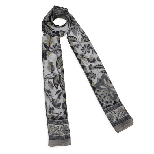 MORU Kyoto Luxe Women’s Floral Luxe Scarf | Soft Lightweight Ivory & Grey Floral Printed Stole | Elegant Premium Fashion Wrap for All Seasons
