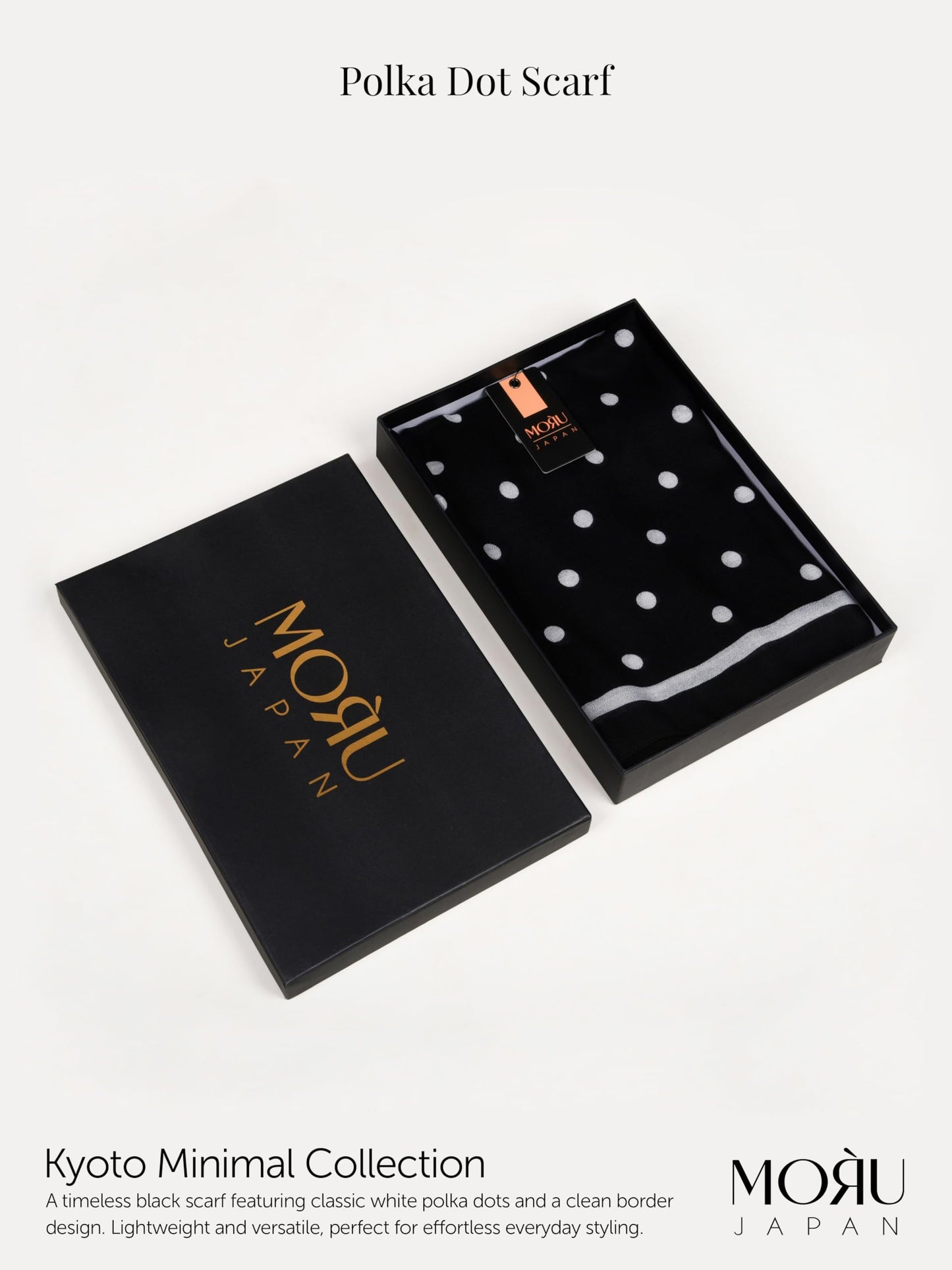 MORU Kyoto Chic Women’s Polka Dot Scarf | Soft Lightweight Black & White Monochrome Printed Stole | Elegant Minimal Fashion Wrap for All Seasons