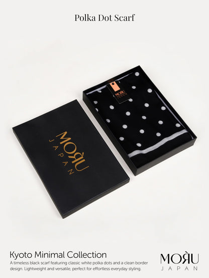 MORU Kyoto Chic Women’s Polka Dot Scarf | Soft Lightweight Black & White Monochrome Printed Stole | Elegant Minimal Fashion Wrap for All Seasons
