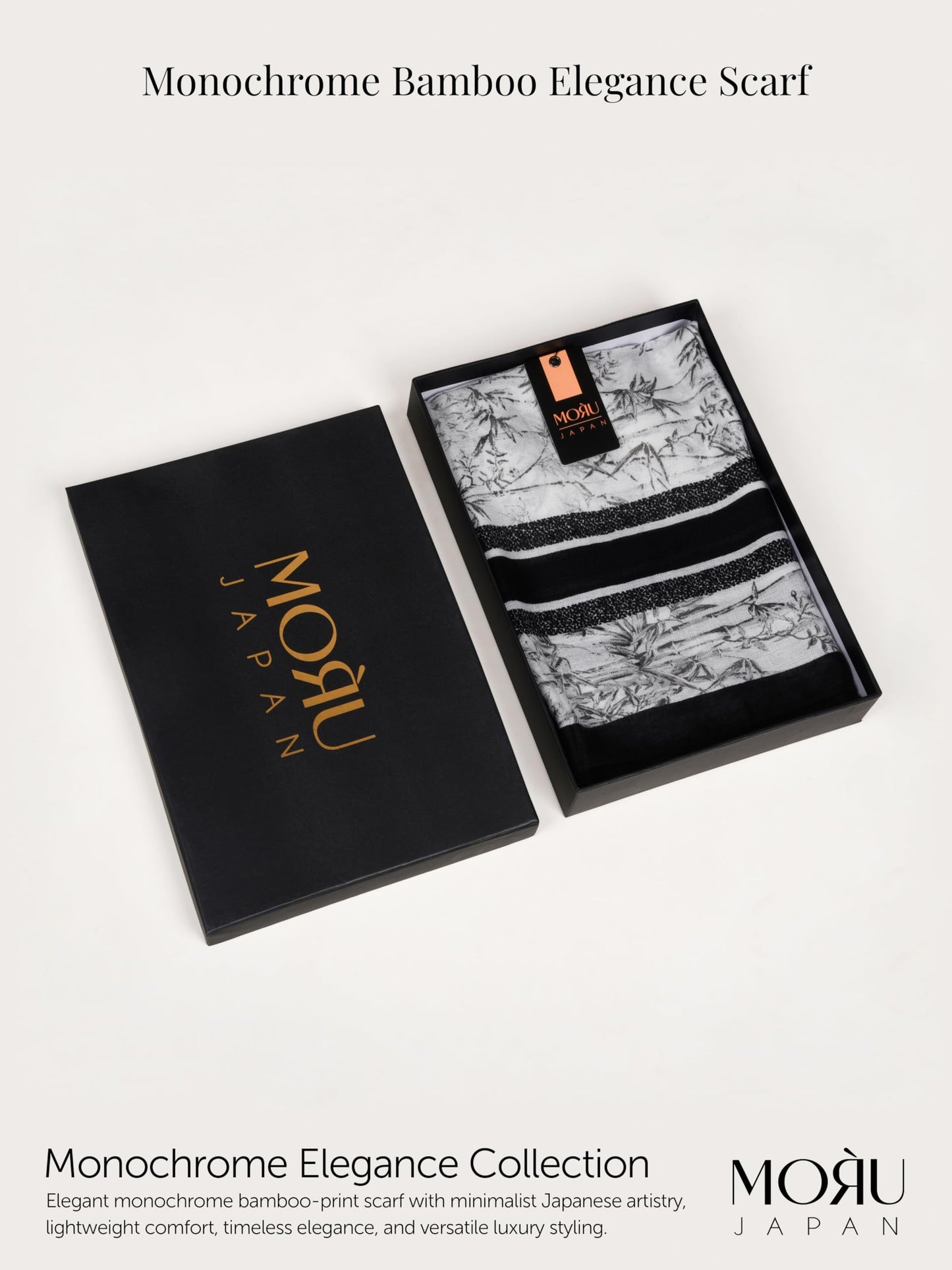 MORU Kyoto Nature Line Women’s Bamboo Print Scarf | Soft Lightweight Beige & Ivory Japanese Inspired Stole | Elegant Minimalist Fashion Wrap for All Seasons