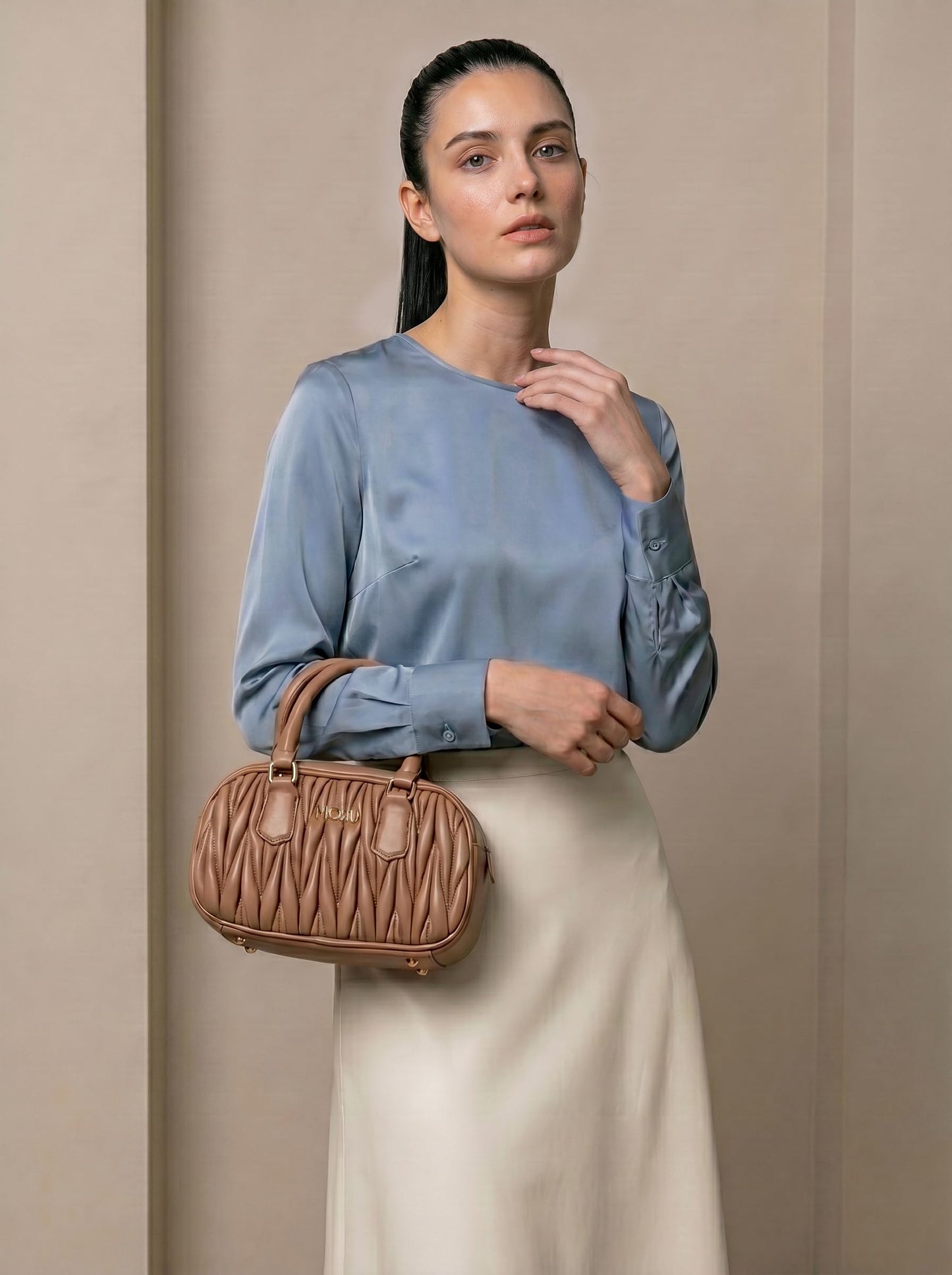 MORU Lumière Quilted Boston Satchel for Women | Premium Quilted PU Leather Handbag | Detachable Adjustable Shoulder Strap | Zip Closure