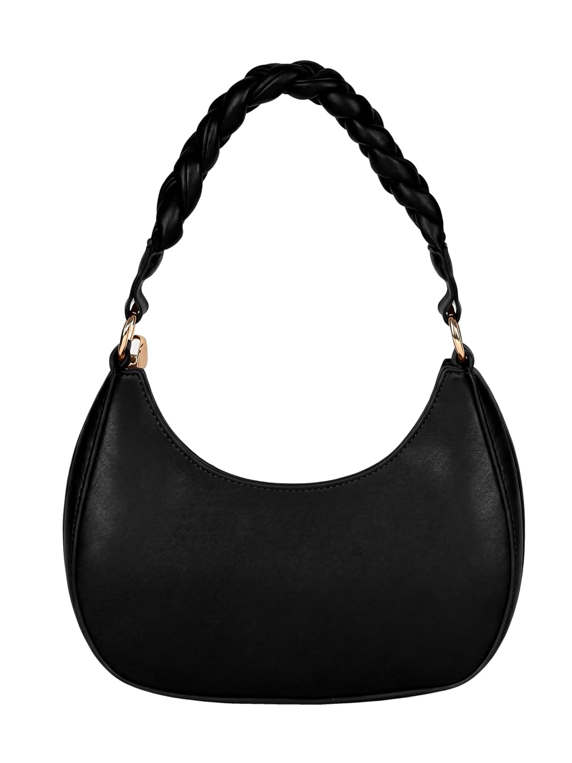 MORU Elara Braided Crescent Shoulder Bag for Women | Stylish Half Moon Hobo Purse | Premium Vegan Leather Handbag with Zipper Closure | Black