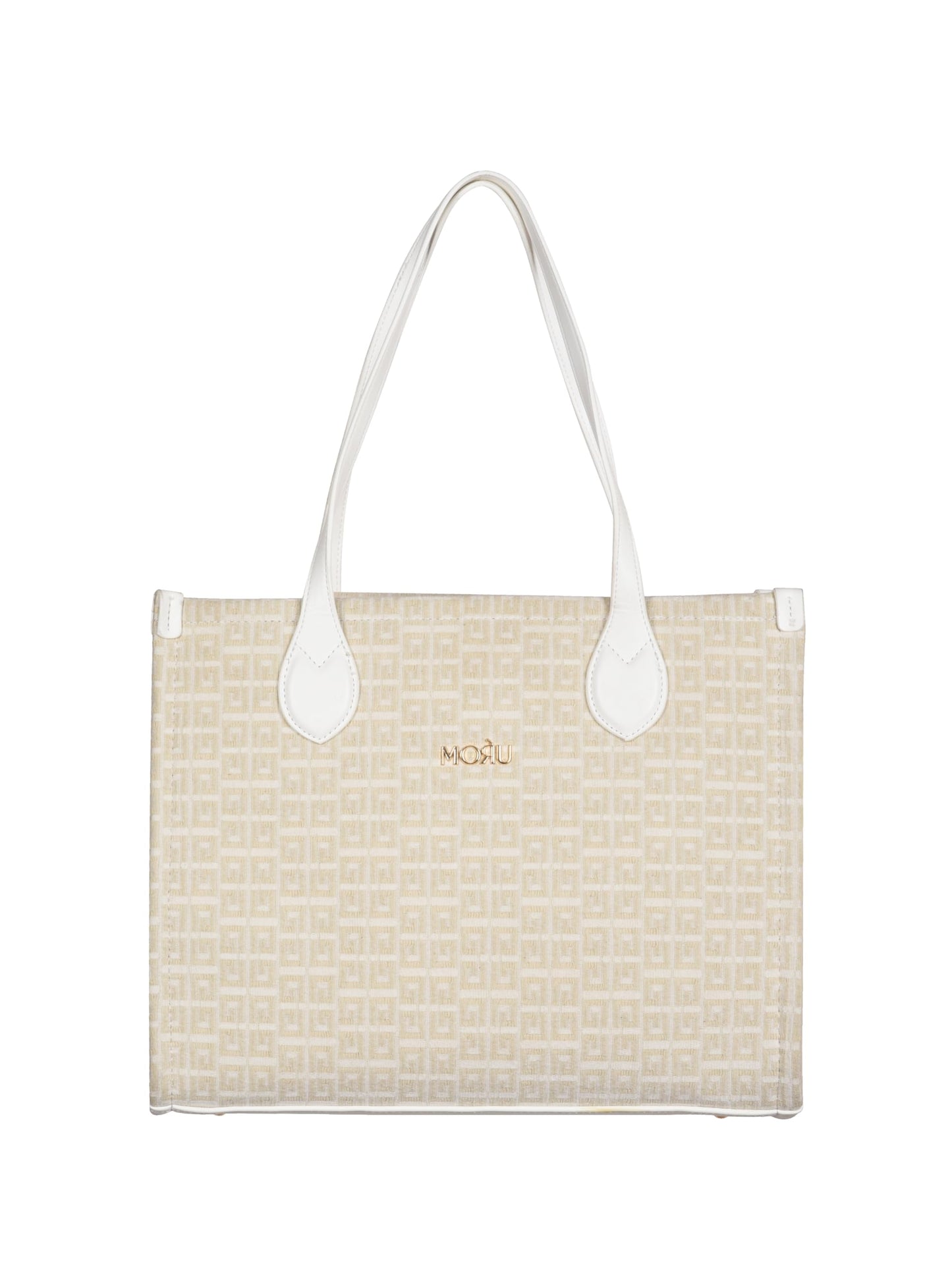 MORU Winter Grid Classic Beige Canvas Tote Bag for Women | Large Work & Travel Handbag | Fits MacBook Pro 14”, MacBook Air 13” & 15” | Shoulder & Crossbody Office Bag