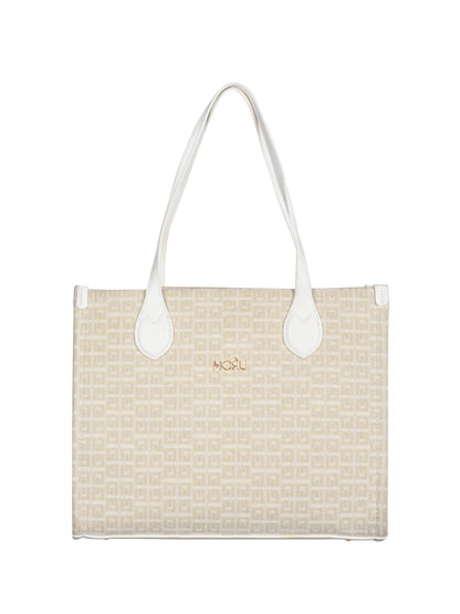 MORU Winter Grid Classic Beige Canvas Tote Bag for Women | Large Work & Travel Handbag | Fits MacBook Pro 14”, MacBook Air 13” & 15” | Shoulder & Crossbody Office Bag