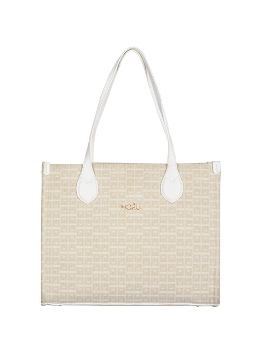 MORU Winter Grid Classic Beige Canvas Tote Bag
