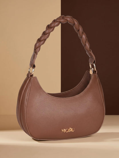 MORU Elara Braided Crescent Shoulder Bag for Women | Stylish Half Moon Hobo Purse | Premium Vegan Leather Handbag with Zipper Closure