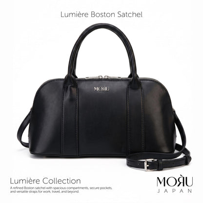 MORU Lumière Boston Satchel for Women | Premium Smooth PU Leather Handbag | Structured Top Handle Bag | Detachable Adjustable Shoulder Strap | Zip Closure