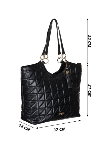 MORU Quilta Nova Tote Bag for Women | Premium Quilted Vegan Leather Shoulder Handbag with Zip Closure | Structured Everyday Tote | Midnight Black