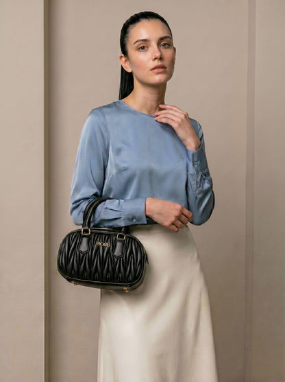 MORU Lumière Quilted Boston Satchel for Women | Premium Quilted PU Leather Handbag | Detachable Adjustable Shoulder Strap | Zip Closure