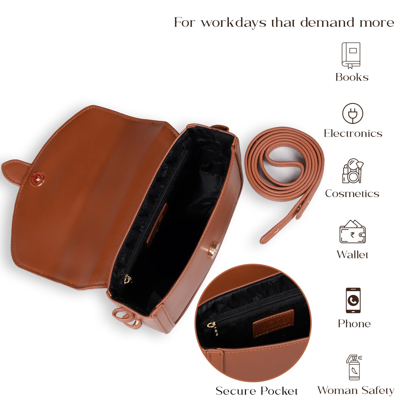 MORU Aurelia Saddle Crossbody Bag for Women | Crossbody Purse | Structured Crossbody Bags for Women Stylish | Adjustable Shoulder Strap