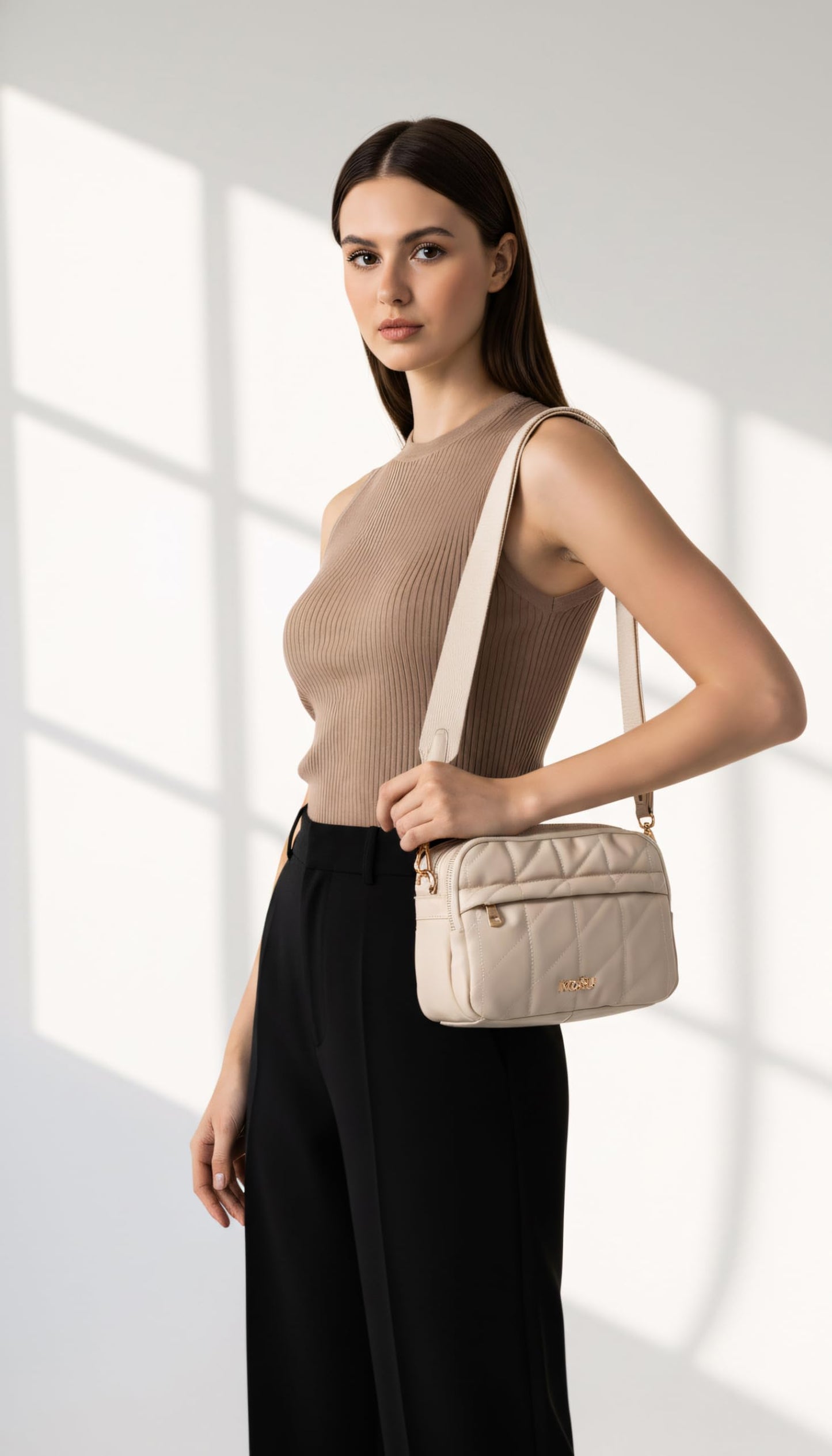 MORU Kuro Quilted Crossbody Bag for Women | Premium Vegan Leather Sling Bag with Adjustable Strap | Lightweight, Water-Resistant | Everyday Office & Travel Use