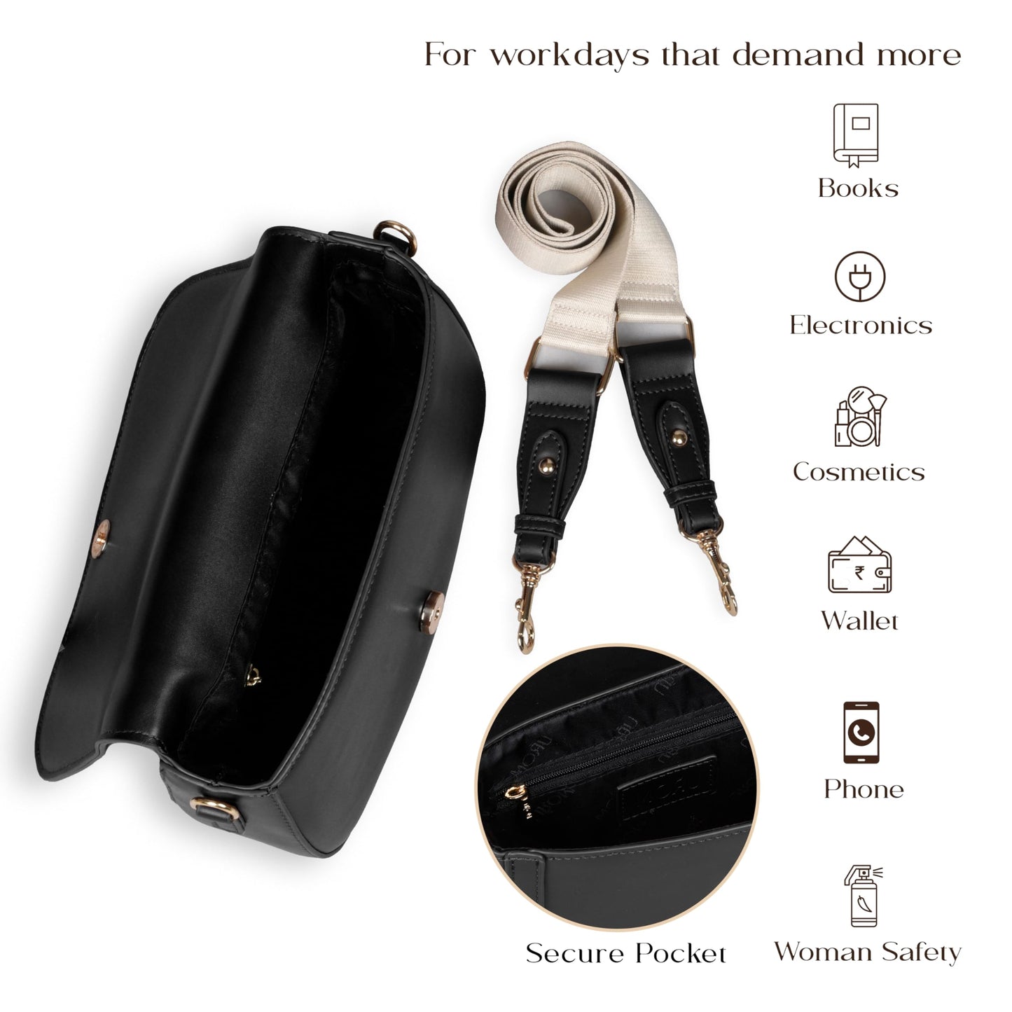 MORU Celeste Curved Flap Crossbody Sling Bag for Women | Premium Structured Saddle Crossbody Bag with Adjustable Strap | Stylish Everyday Shoulder Purse with Secure Inner Pocket
