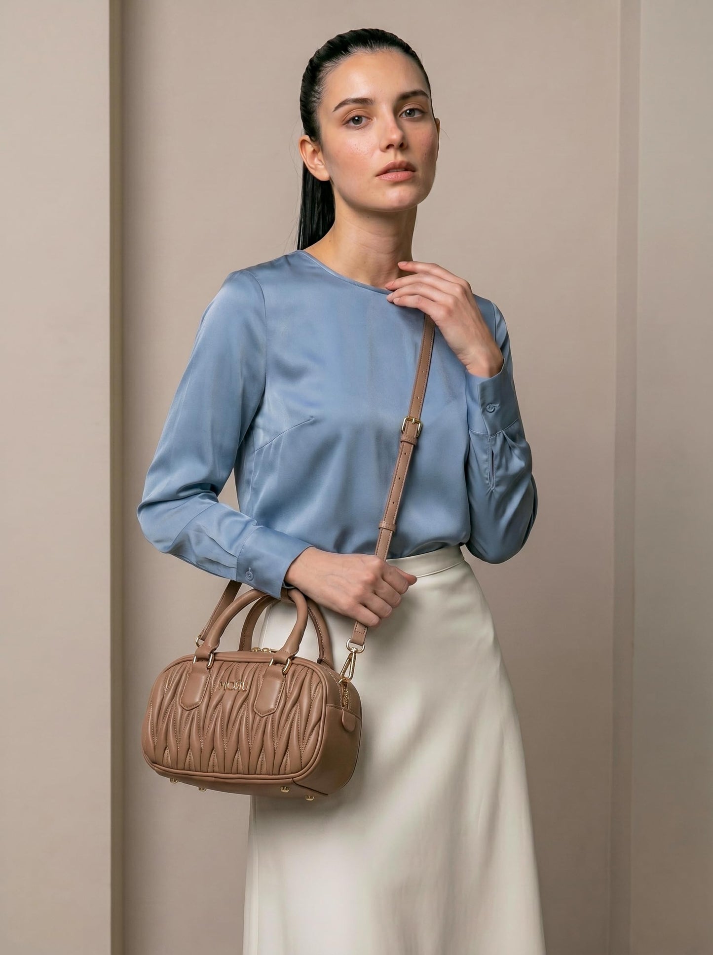 MORU Lumière Quilted Boston Satchel for Women | Premium Quilted PU Leather Handbag | Detachable Adjustable Shoulder Strap | Zip Closure