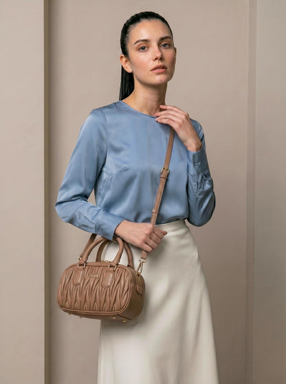 MORU Lumière Quilted Boston Satchel for Women | Premium Quilted PU Leather Handbag | Detachable Adjustable Shoulder Strap | Zip Closure
