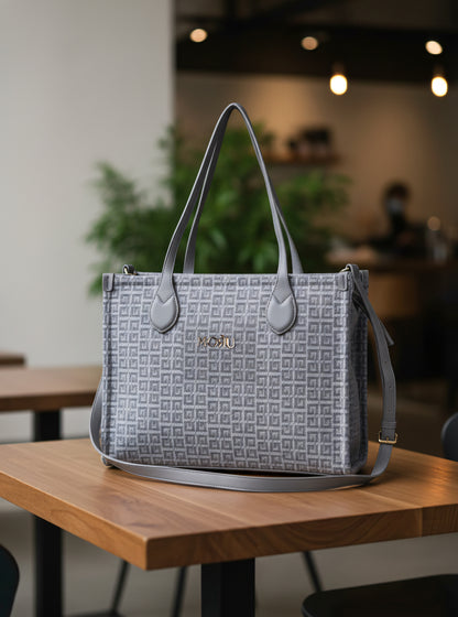 Winter Grid Classic Beige Canvas Tote Bag