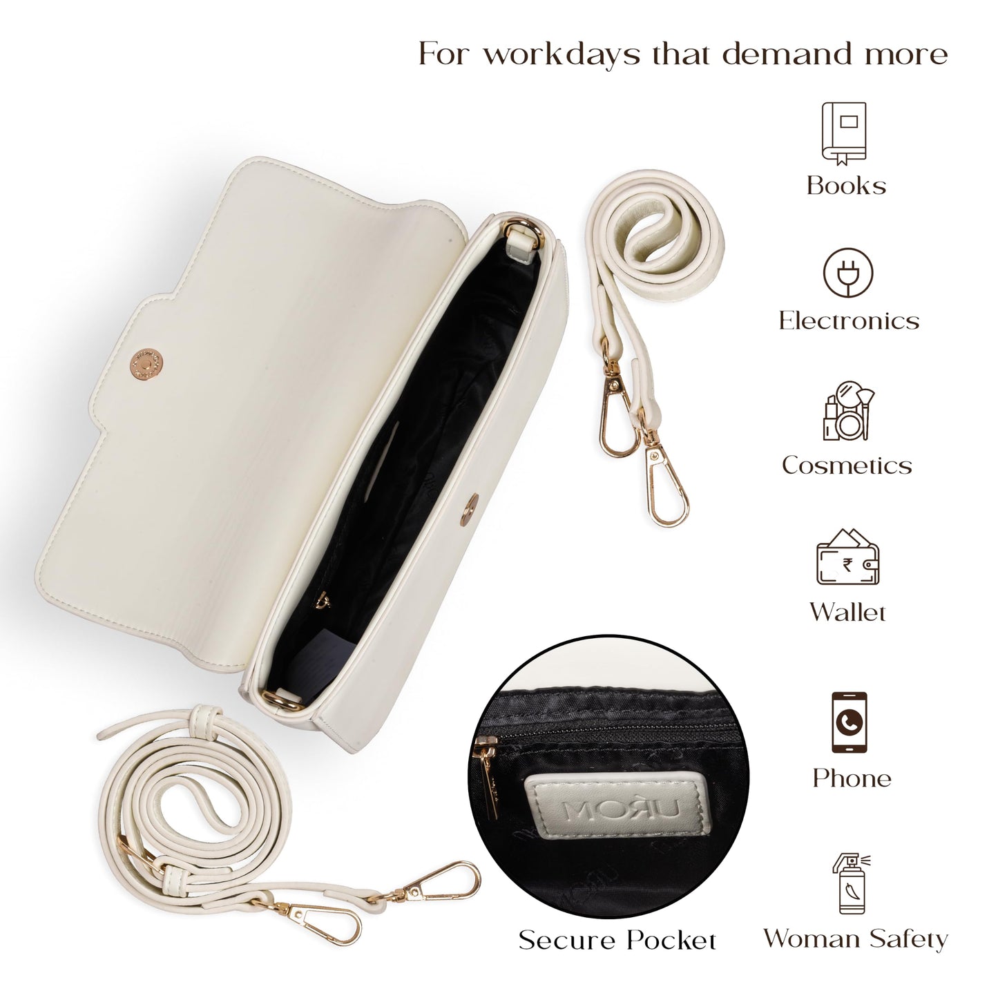 MORU Aurelia Sling Bag | Structured Crossbody Shoulder Bag for Women | Detachable Adjustable Strap | Magnetic Flap Closure | Secure Inner Zip Pocket