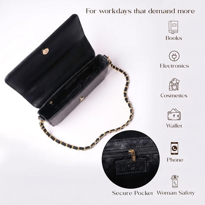 MORU Sienna Chain Shoulder Bag for Women | Premium PU Leather Chain Shoulder Bag | Gold Evening Party Handbag | Magnetic Flap Closure | Ladies Crossbody Purse for Wedding, Party & Daily Use