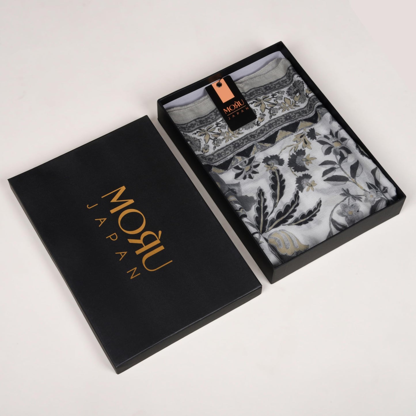 MORU Kyoto Luxe Women’s Floral Luxe Scarf | Soft Lightweight Ivory & Grey Floral Printed Stole | Elegant Premium Fashion Wrap for All Seasons