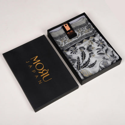 MORU Kyoto Luxe Women’s Floral Luxe Scarf | Soft Lightweight Ivory & Grey Floral Printed Stole | Elegant Premium Fashion Wrap for All Seasons
