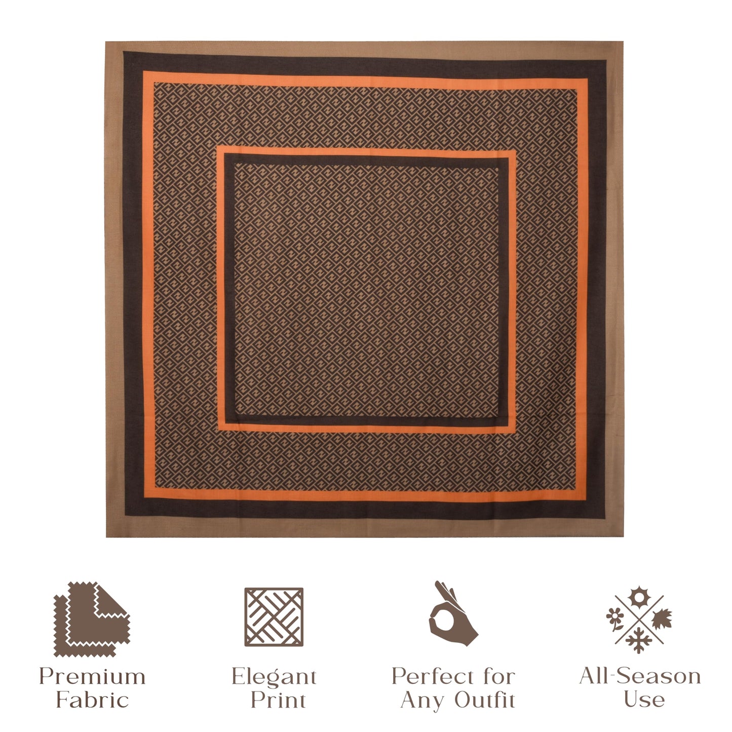 MORU Kyoto Luxe Women’s Ember Chevron Geometric Scarf | Lightweight Wrap Stole in Brown & Orange Pattern | Designer-Inspired Fashion Accessory