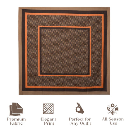 MORU Kyoto Luxe Women’s Ember Chevron Geometric Scarf | Lightweight Wrap Stole in Brown & Orange Pattern | Designer-Inspired Fashion Accessory
