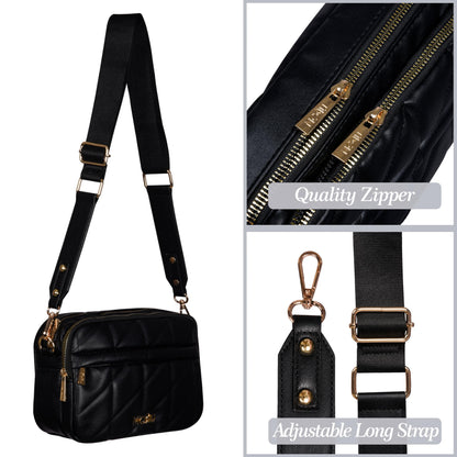 MORU Kuro Quilted Crossbody Bag for Women | Premium Vegan Leather Sling Bag with Adjustable Strap | Lightweight, Water-Resistant | Everyday Office & Travel Use