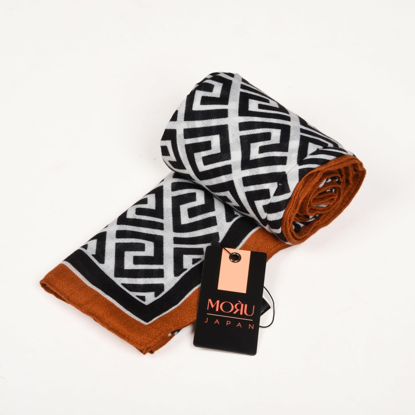 MORU Kyoto Luxe Women’s Ember Chevron Geometric Scarf | Lightweight Wrap Stole in Brown & Orange Pattern | Designer-Inspired Fashion Accessory